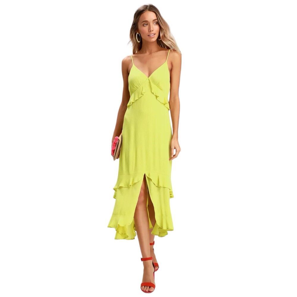 Lulus‎ Lime Green Ruffle Midi Dress Small
